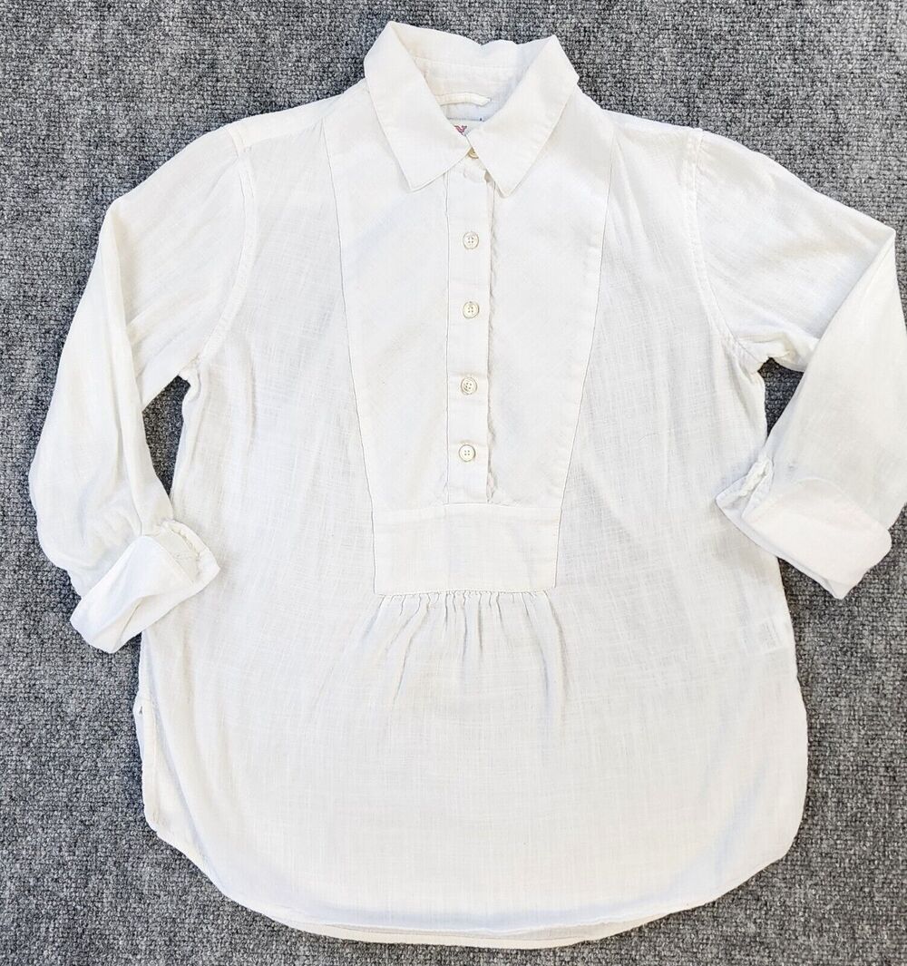 Vineyard Vines Shirt Women XXS White Popover Tunic Chic Cotton Slub Preppy Top